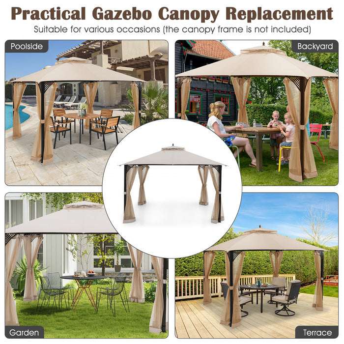 10’ X 12’ Patio Gazebo De Remplacement Couvercle Superieur A 2 Niveaux Canopy Cpai-84 Outdoor Beige
