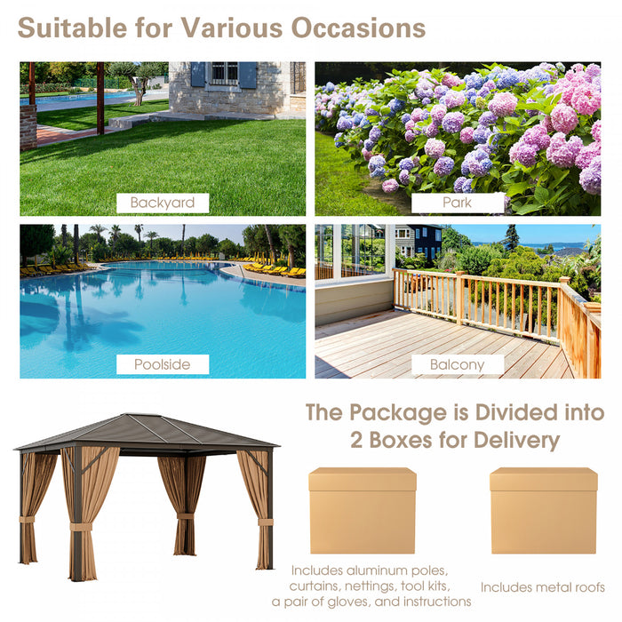 Costway 12’ X 10’ Patio Hardtop Gazebo Avec Acier Galvanise Cadre Superieur En Aluminium Exterieur