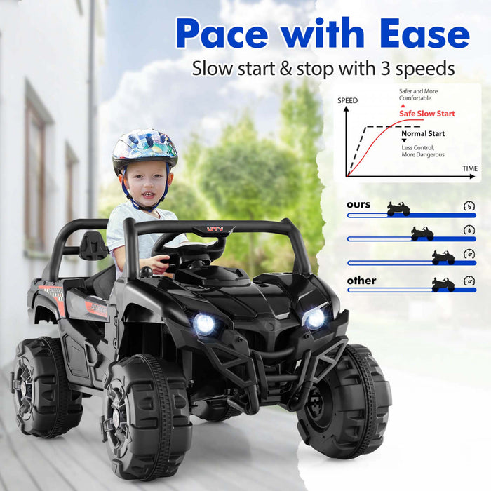 Costway 12v Enfants Rouler Sur Camion Avec Telecommande Demarrage Lent Ceinture De Securite Arriere Stockage Noir