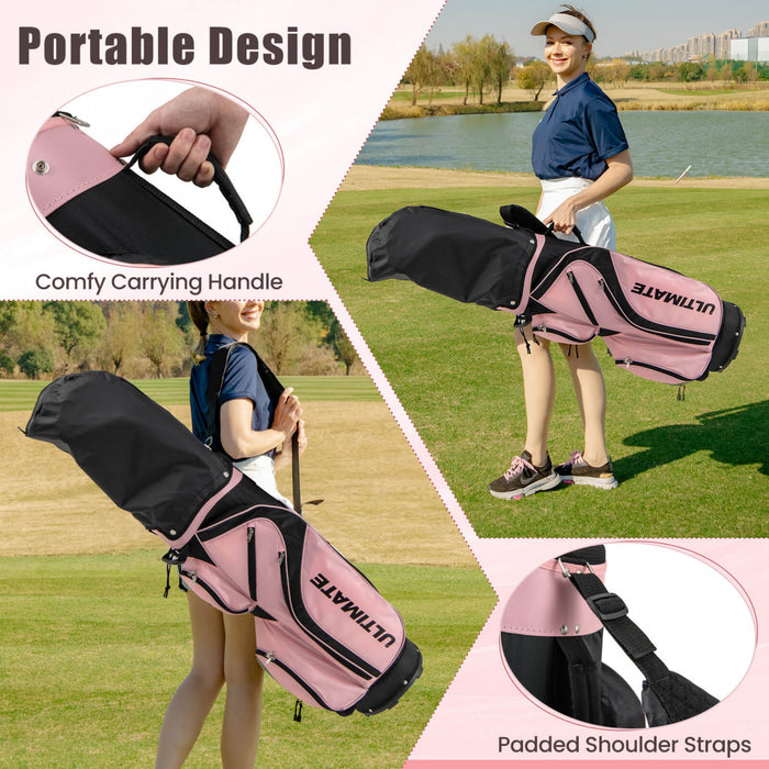 Ensemble De Clubs De Golf Pour Femmes, 3 Crosses De Golf En Bois, 5 Crosses De Golf En Fer, 1 Tige-poussoir Et 1 Sac De Balle, Grande Espace De Rangement Et Base Antiderapante