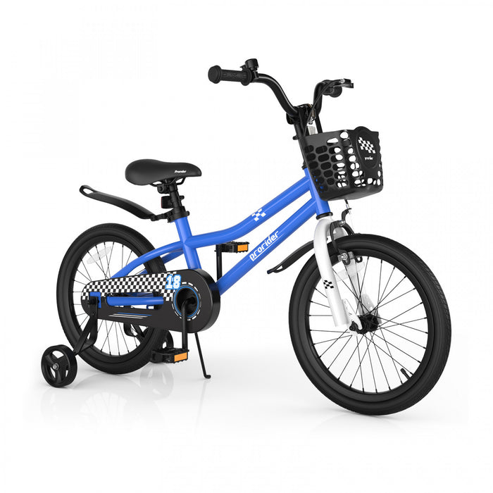 Velo Costway 18\" Pour Enfants Avec Roues D'entrainement Amovibles Et Panier Pour 4-8 Ans Bleu