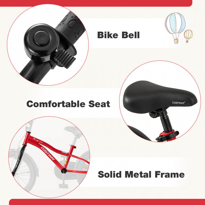 Velo Costway 16\" Pour Enfants Pour Garcons Et Filles De 4 A 7 Ans Avec Reflecteurs Reglables De Frein A Main De Siege Rouge