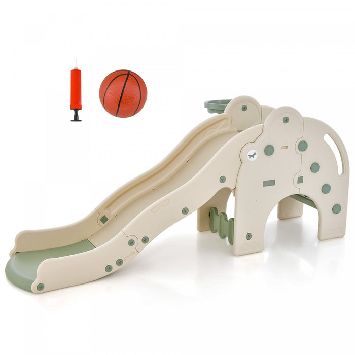 Costway 3-en-1 Toboggan Pour Tout-petit-enfant Avec La Zone Tampon De Basket-ball Cercle & Conception D'elephant De Boule