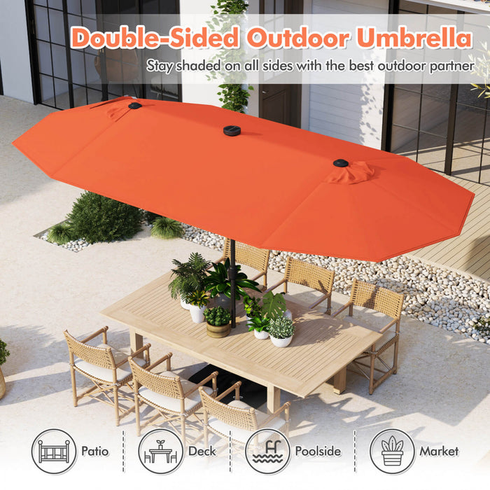Costway Parasol de patio double face de 13 pieds avec lumieres solaires, manivelle, base de parasol orange