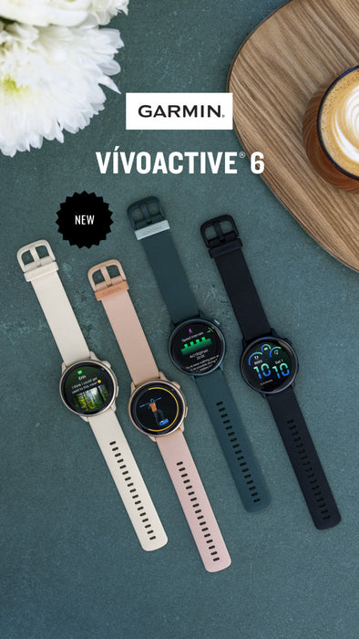 Montre de fitness Garmin Vivoactive 6 Lunar Gold - Moniteur d'activite, entrainements quotidiens, statut HRV, dynamiques de course, conseils PacePro, notifications intelligentes