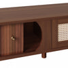 Rustic 67 Inch TV Cabinet with Rattan Sliding Doors and Drawers, Wood | Rustic Meuble TV 67 po avec Portes Coulissantes en Rotin et Tiroirs, Bois