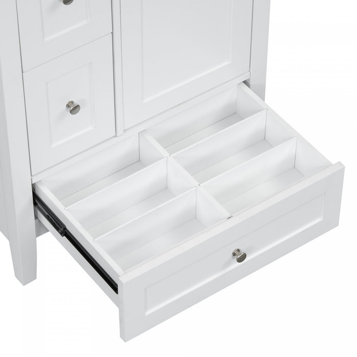 Mia Meuble-lavabo de 24\" avec vasque en ceramique et rangement a plusieurs tiroirs, Blanc