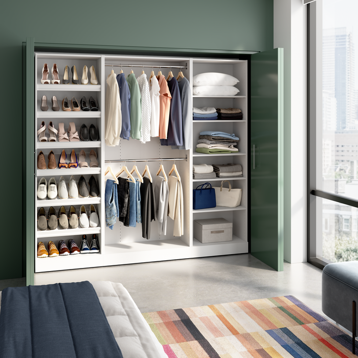 Système de garde-robe et pièce-penderie modulaire Florence de Bestar de 85 po avec tringles et tablettes pour chaussures - blanc