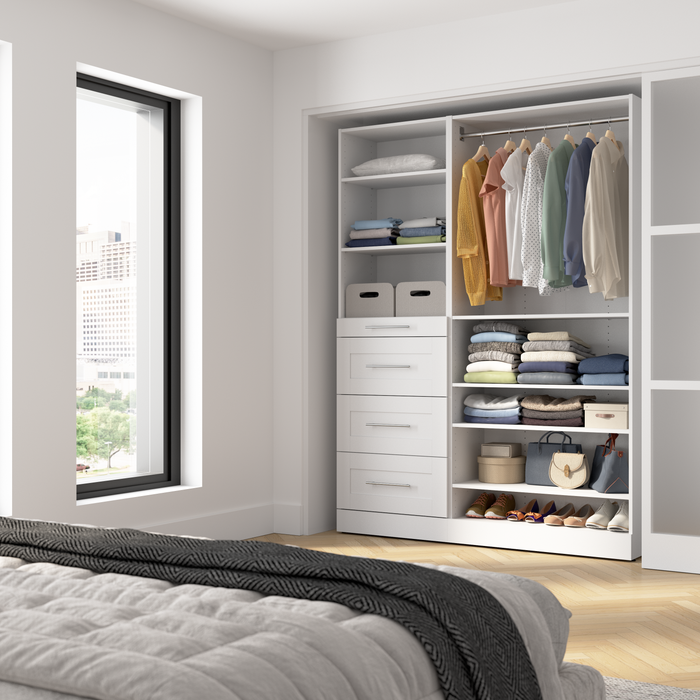 Système de garde-robe et pièce-penderie modulaire Florence de Bestar de 61 po avec tablettes et tiroirs de style Shaker - blanc