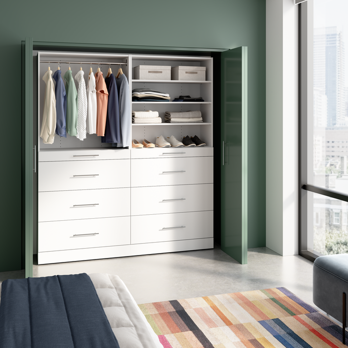Système de garde-robe et pièce-penderie modulaire Florence de Bestar de 71 po avec tablettes et tiroirs de style lisse - blanc