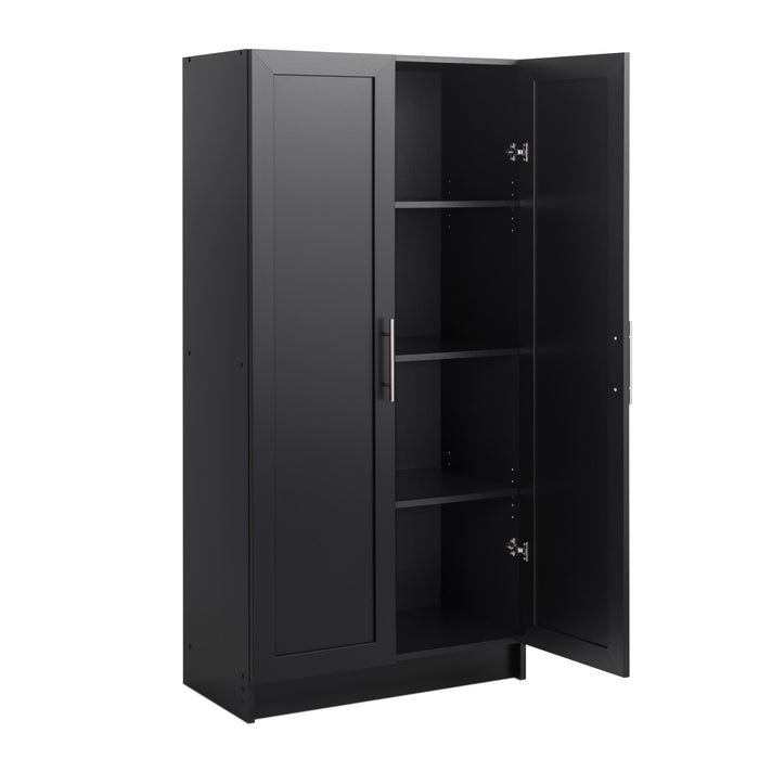 Armoire d’appoint de rangement Elite avec portes à panneaux et 3 tablettes - noire