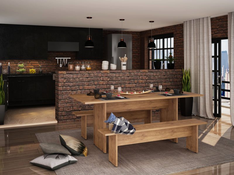 Table champêtre rustique Nomad de Manhattan Comfort de 67,91 po pour la salle à manger - naturelle