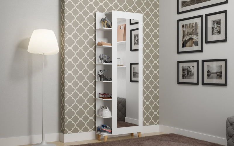 Armoire à chaussures Minetta de Manhattan Comfort de style milieu du 20e siècle pour 14 paires - blanche