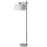 Lampe à pied de Dainolite avec abat-jour blanc, fini chromé satiné et 1 ampoule