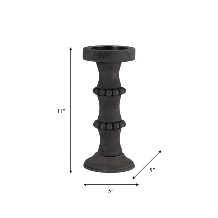 Bougeoir antique de 11 po en bois - noir