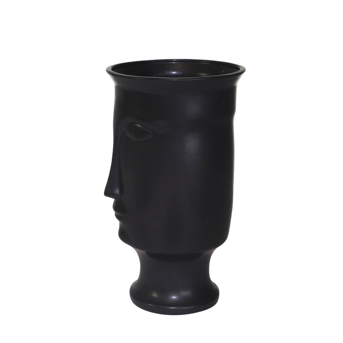 Vase de 11 po en céramique avec visage et base - noir