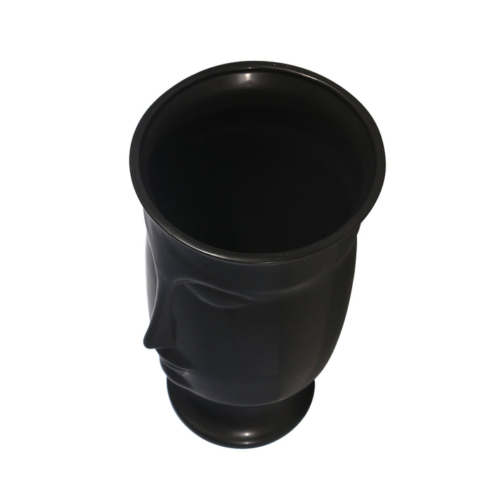 Vase de 11 po en céramique avec visage et base - noir
