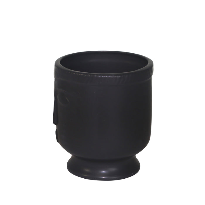 Vase de 6 po en céramique avec visage et base - noir