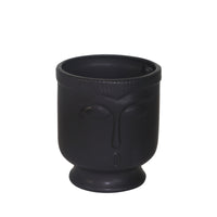 Vase de 6 po en céramique avec visage et base - noir