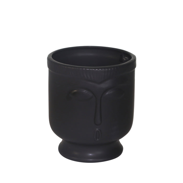 Vase de 6 po en céramique avec visage et base - noir