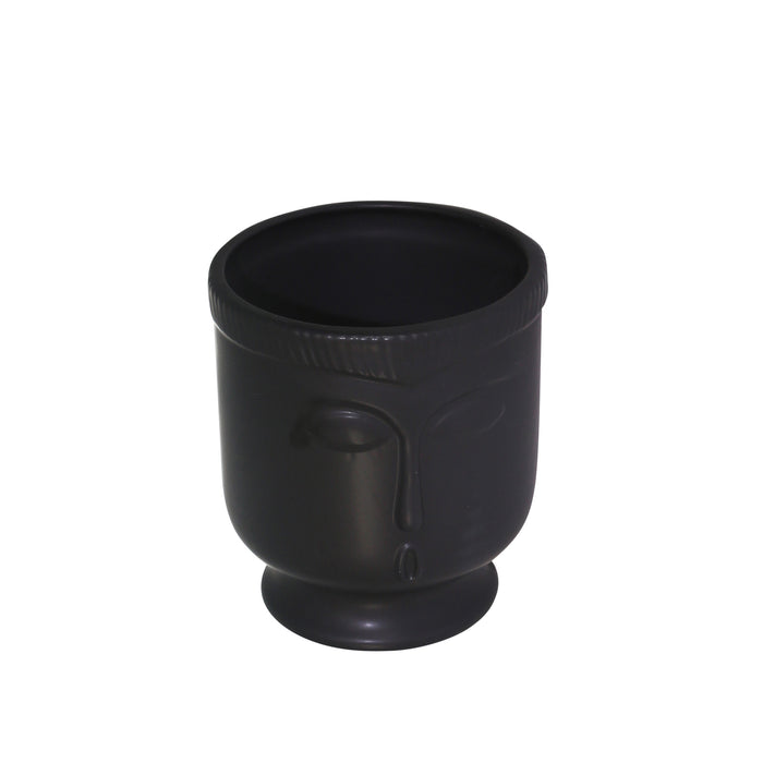Vase de 6 po en céramique avec visage et base - noir