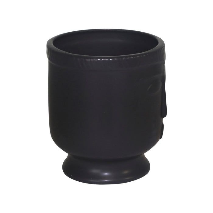Vase de 6 po en céramique avec visage et base - noir