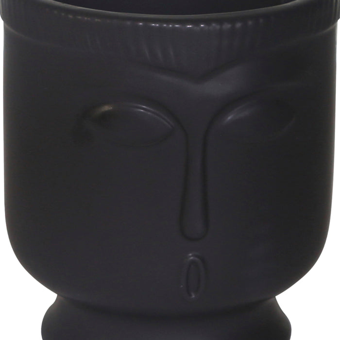 Vase de 6 po en céramique avec visage et base - noir