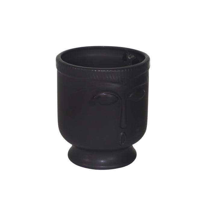 Vase de 6 po en céramique avec visage et base - noir