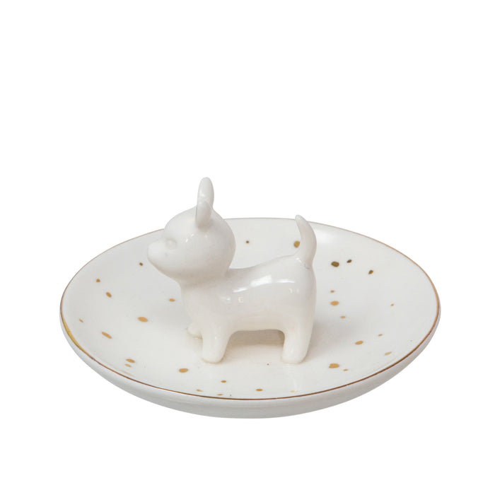 Plateau à babioles chien en céramique - blanc