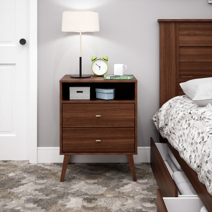 Table de nuit haute Milo à 2 tiroirs - cerisier