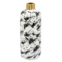  Vase de 15 po avec cou doré - noir et blanc