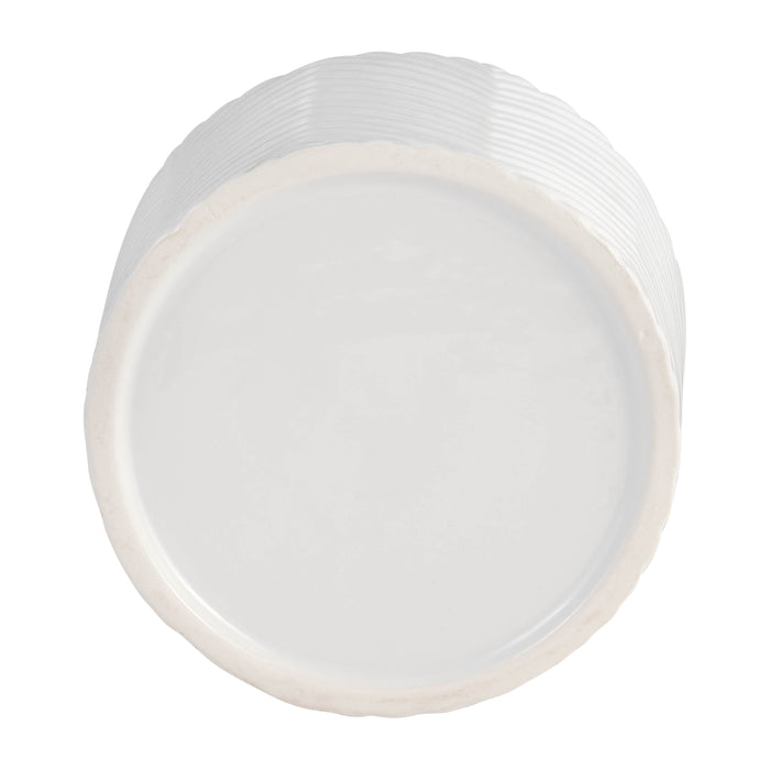 Cache-pot à chevrons de 6 po en céramique avec support en bois - blanc