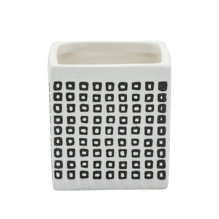 Porte-crayon carré de 4 po en céramique à motif de points - noir et blanc