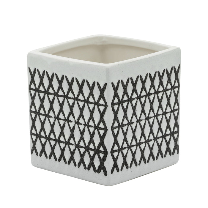 Porte-crayon carré de 4 po en céramique à motif quadrillé - noir et blanc
