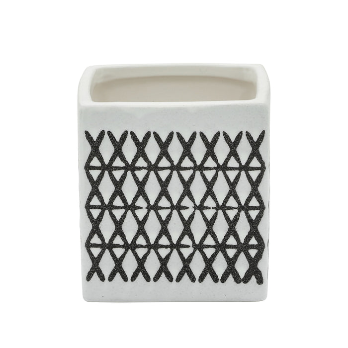 Porte-crayon carré de 4 po en céramique à motif quadrillé - noir et blanc