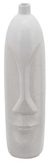 Vase en céramique blanche de 18 po avec visage
