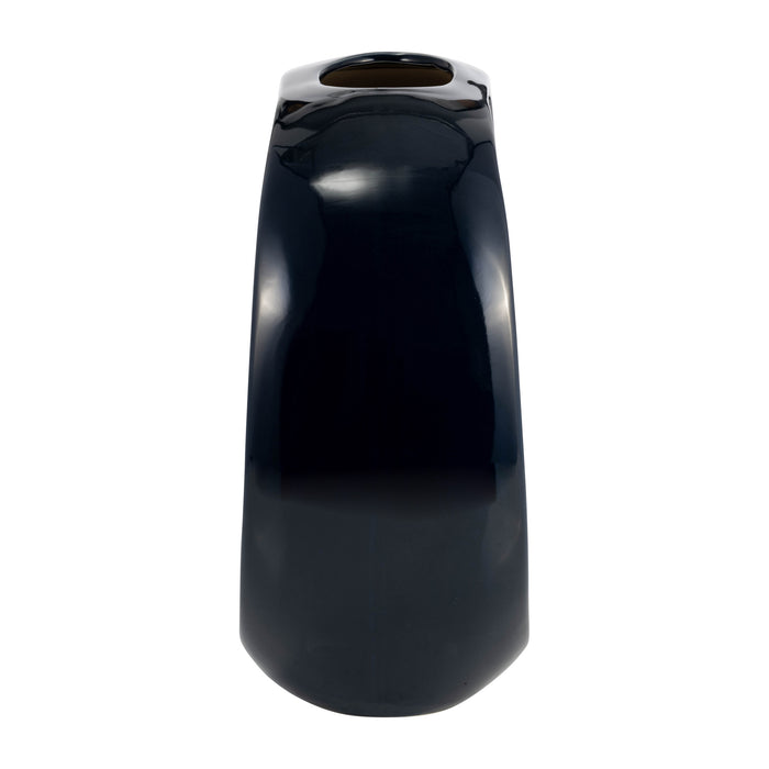 Vase ovale de 11 po en céramique - bleu marine