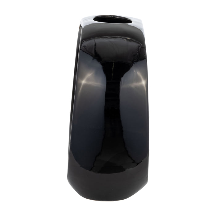 Vase ovale de 11 po en céramique - noir lustré