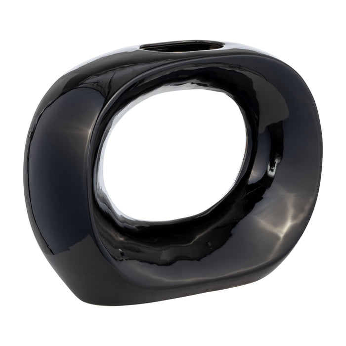 Vase ovale de 11 po en céramique - noir lustré