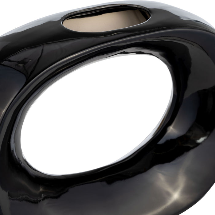 Vase ovale de 11 po en céramique - noir lustré