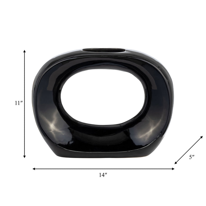 Vase ovale de 11 po en céramique - noir lustré