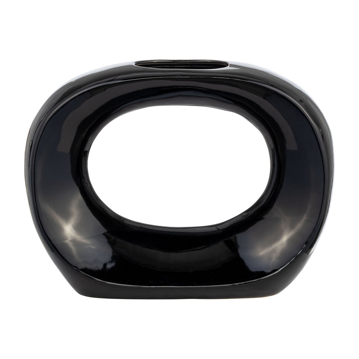 Vase ovale de 11 po en céramique - noir lustré
