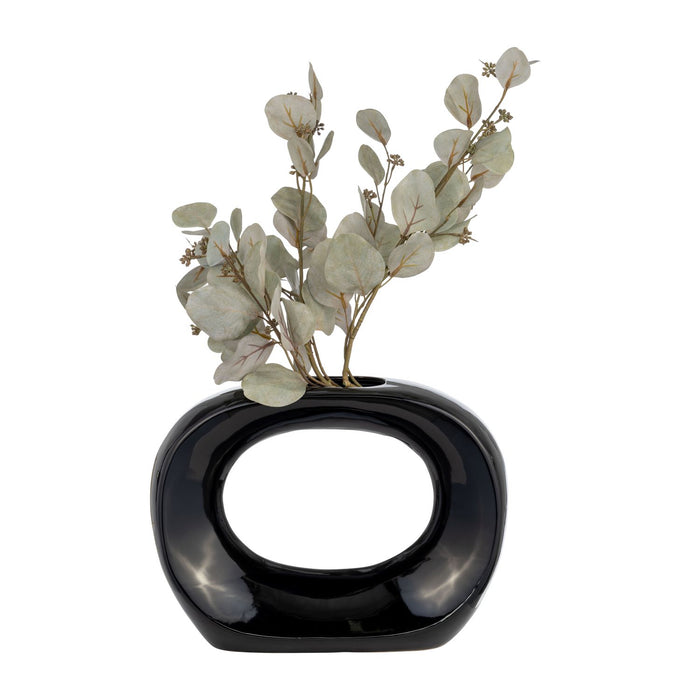 Vase ovale de 11 po en céramique - noir lustré