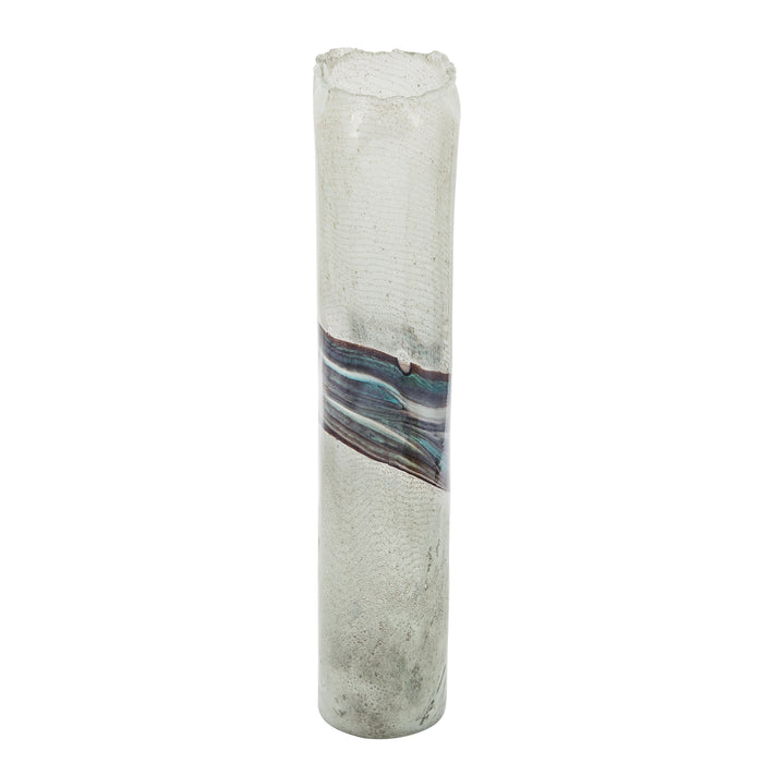 Vase de 14 po en verre avec azurite - bleu et gris