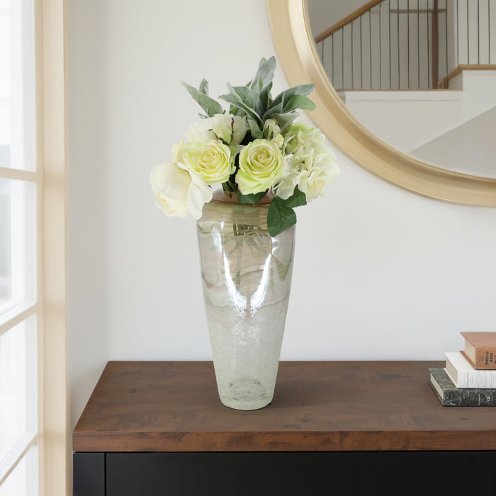 Vase de 17 po en verre transparent à effet craquelé