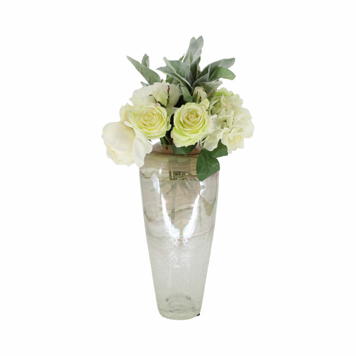 Vase de 17 po en verre transparent à effet craquelé