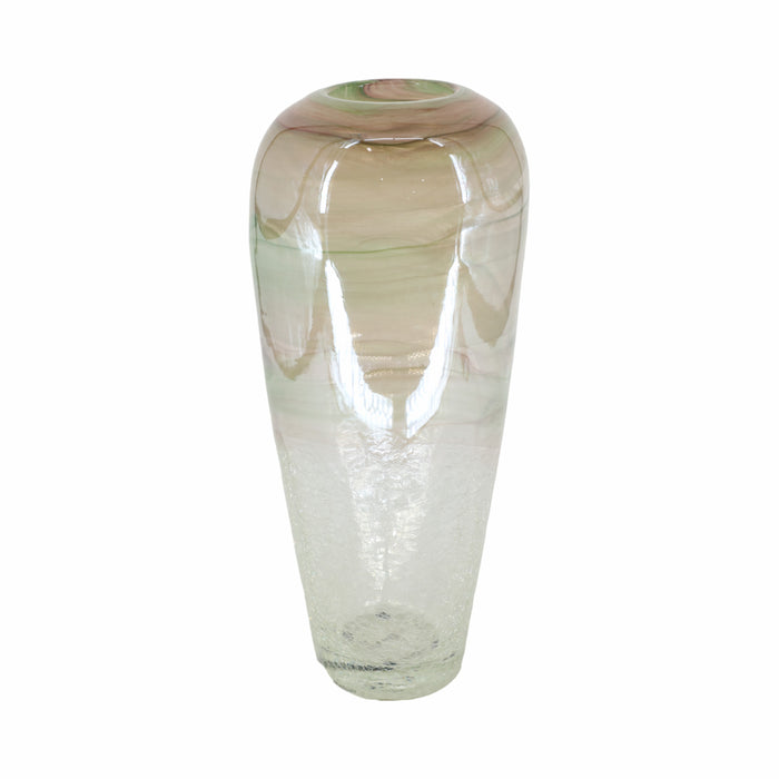 Vase de 17 po en verre transparent à effet craquelé
