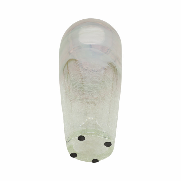 Vase de 17 po en verre transparent à effet craquelé