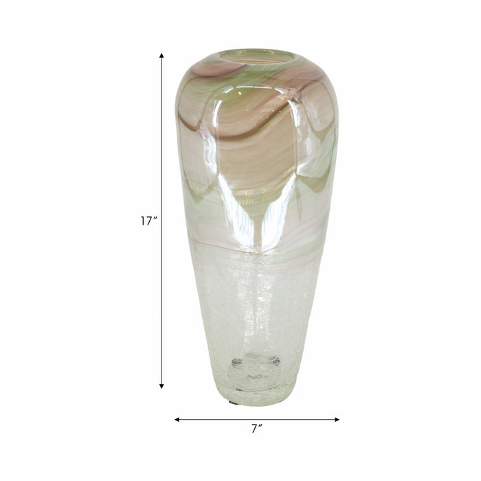 Vase de 17 po en verre transparent à effet craquelé