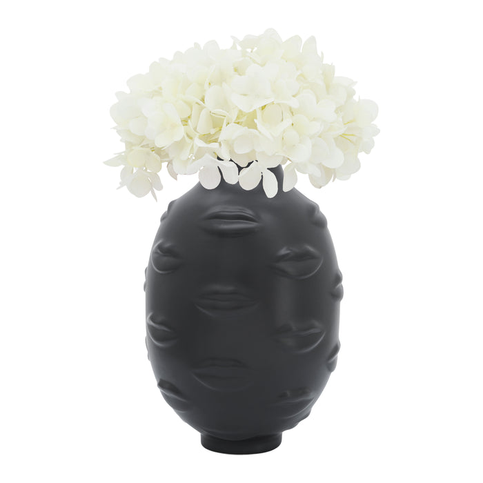 Vase de 10 po en céramique avec lèvres - noir